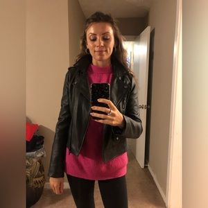 Black leather biker jacket